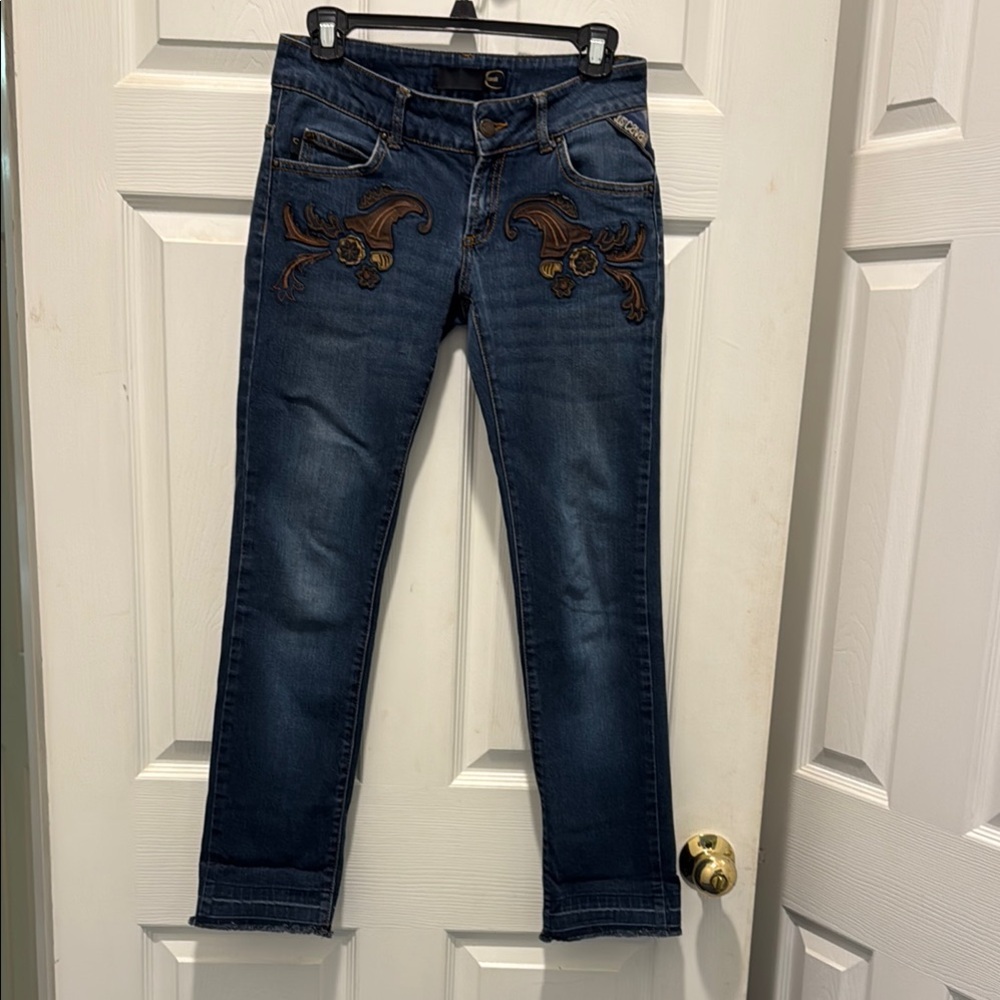 Just Cavalli‎ Skinny Blue and Brown Jeans with Distressed Accents